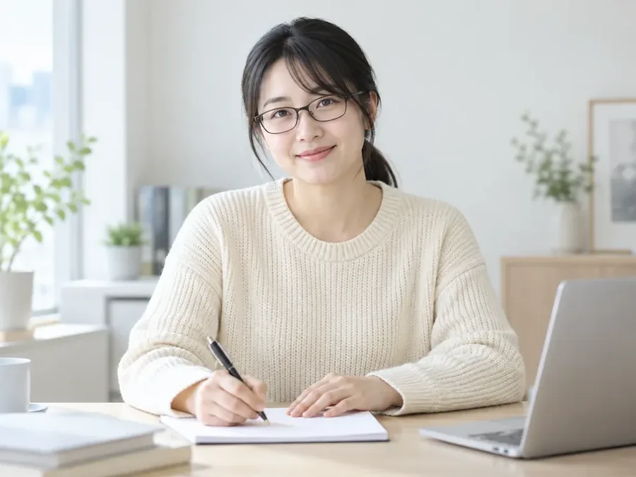 통신사별 소액결제현금화 노트북 옆에서 메모를 적는 안경 쓴 여성 24시 바로