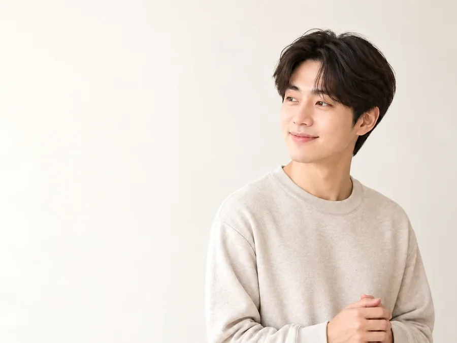 니트 차림으로 옆을 바라보는 남성