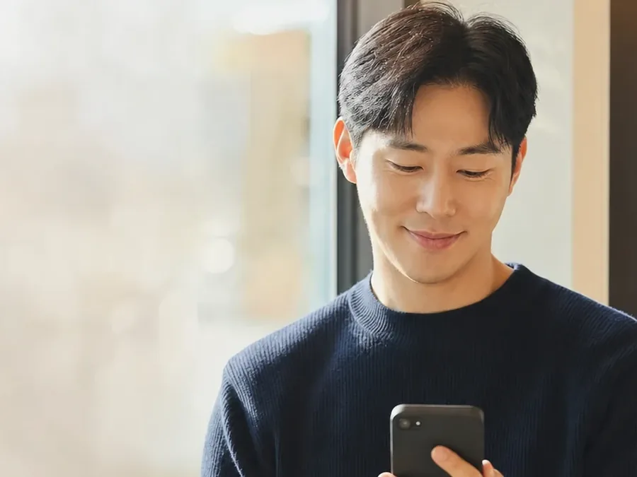 KT 소액결제현금화 휴대폰 화면을 내려다보는 남성 24시 바로
