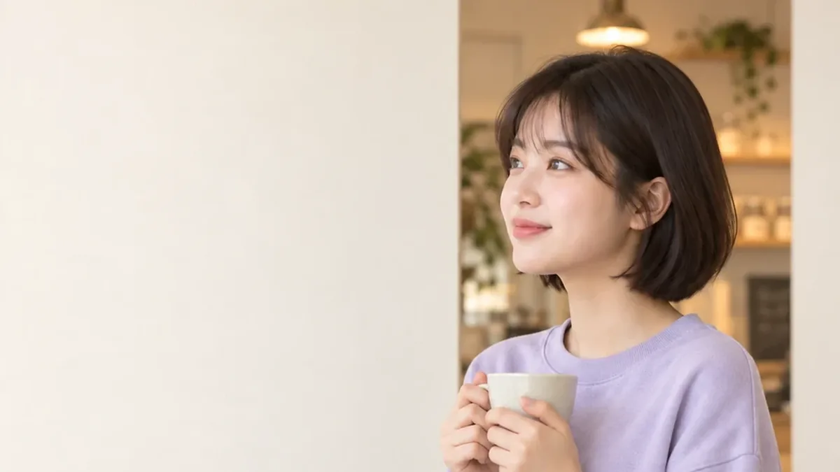 머그잔을 들고 웃는 여성