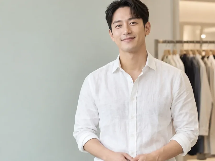 흰 셔츠 차림으로 웃는 남성